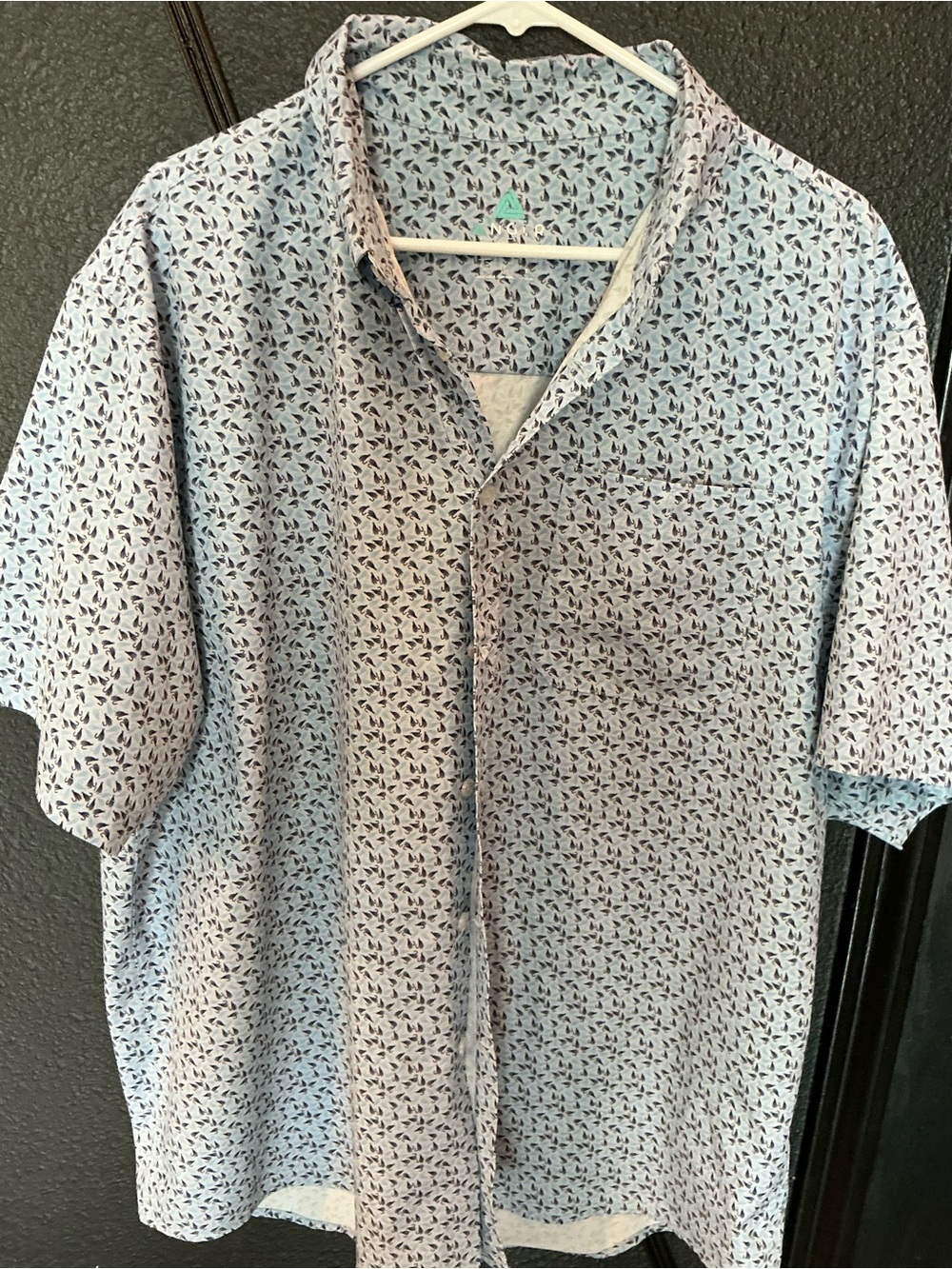 Anglr Men’s XXL Button Up Fishing Shirt Blue Pattern Short Sleeve Performanc